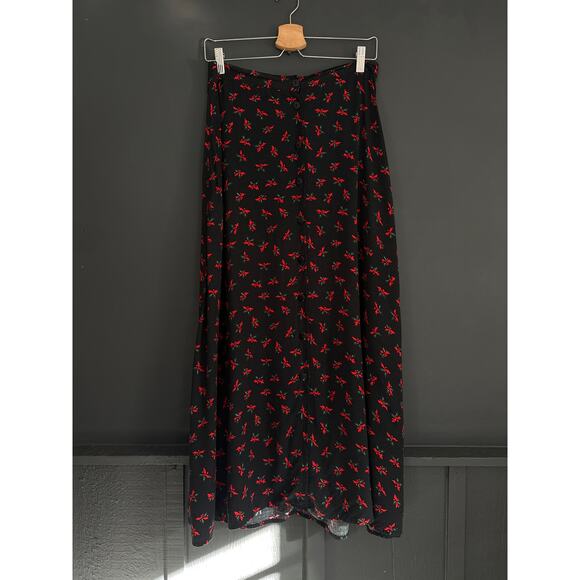 Vintage Nutcracker Holly Print Christmas Holiday Black Midi Button Front Skirt L - Picture 8 of 8